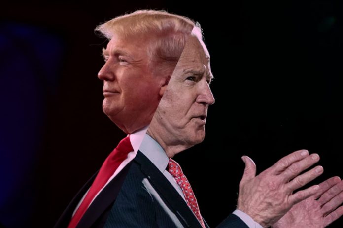 An image split in two with Trump and Biden.