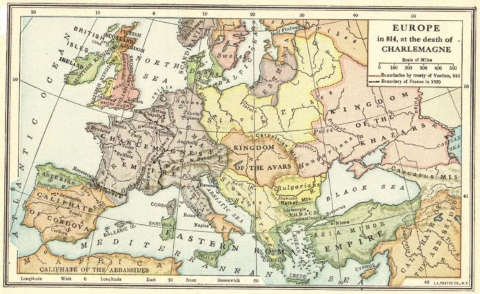 A map of Europe in 814 C.E.