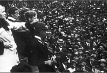 What’s On This Week | 5-11 July A black and white photo of Clara Zetkin in the left foreground looking over a crowd